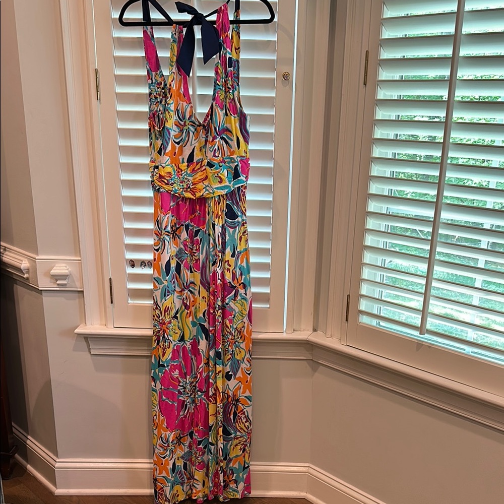 Lilly Pulitzer Pink and Blue Maxi Dress with Tropical Floral Print - Picture 5 of 5
